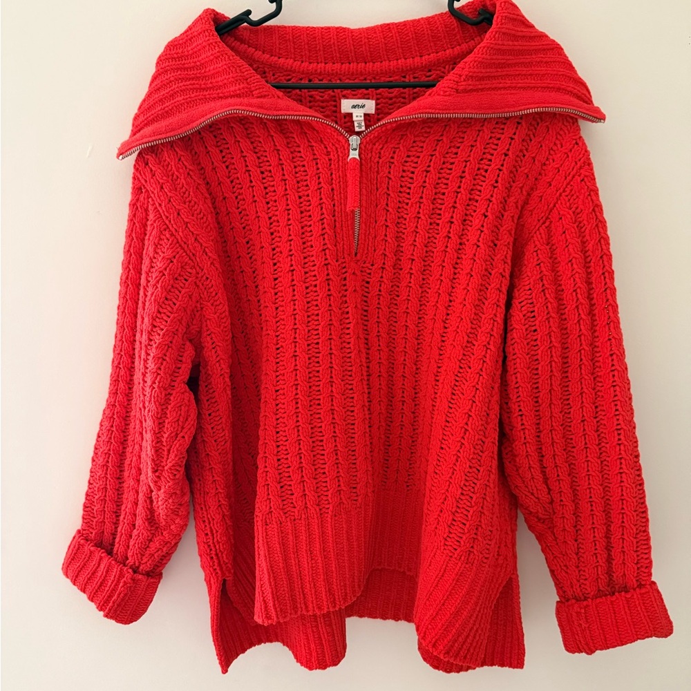 Aerie Bright Red Cowl Neck Sweater